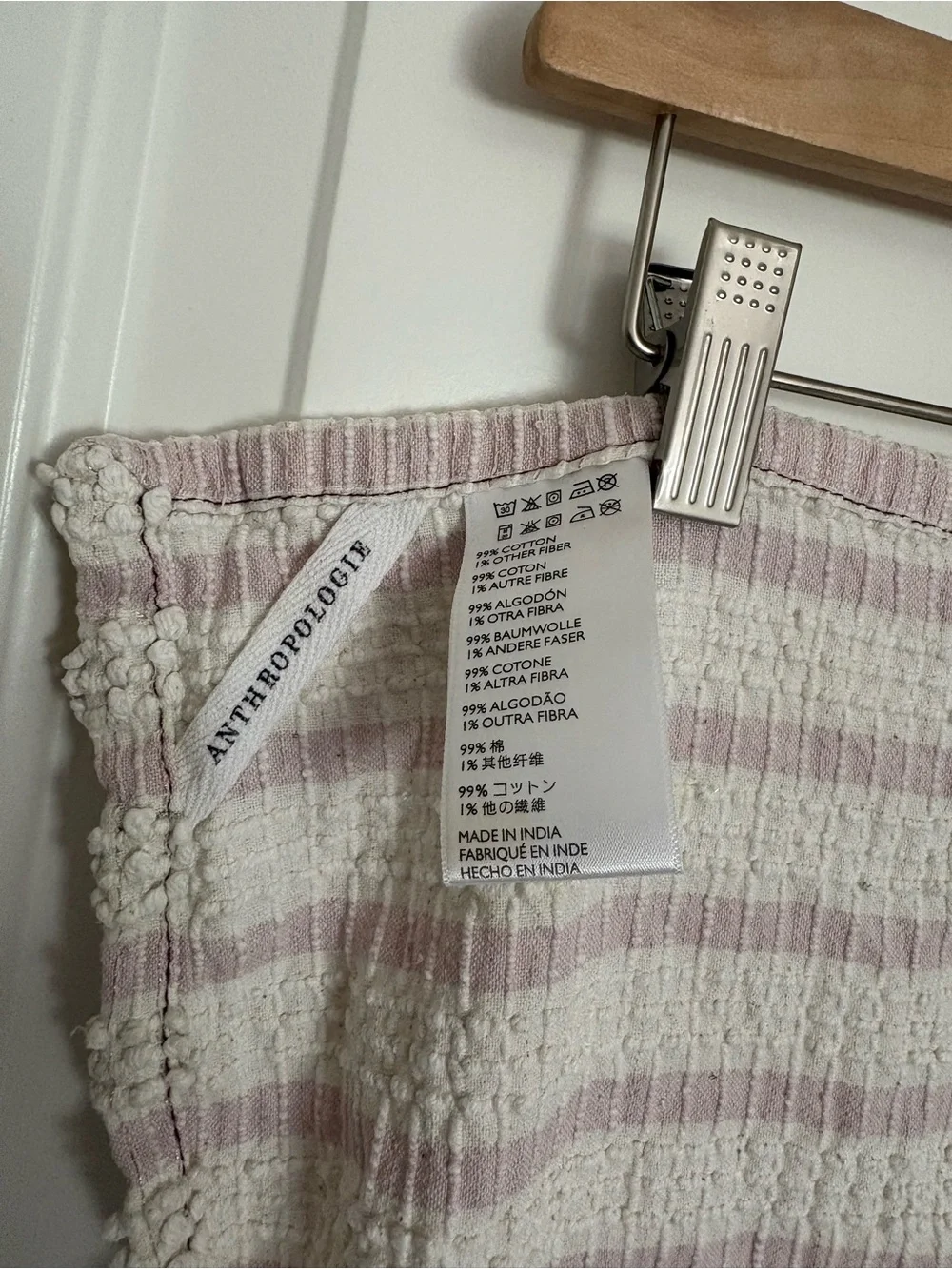 Anthropologie Pink and White Striped Textured Cotton Dish Towel